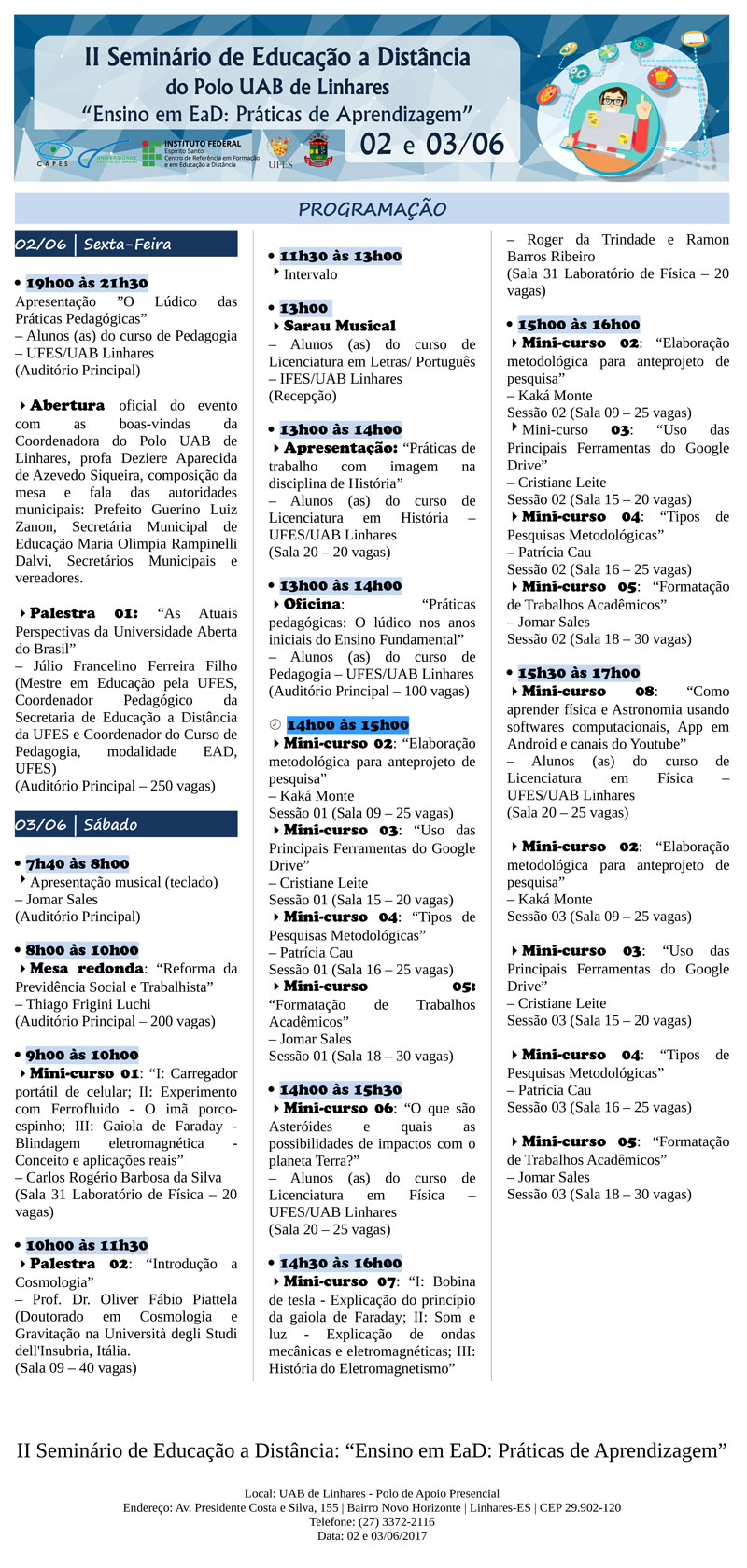 Programacao IISeminarioUAB linhares